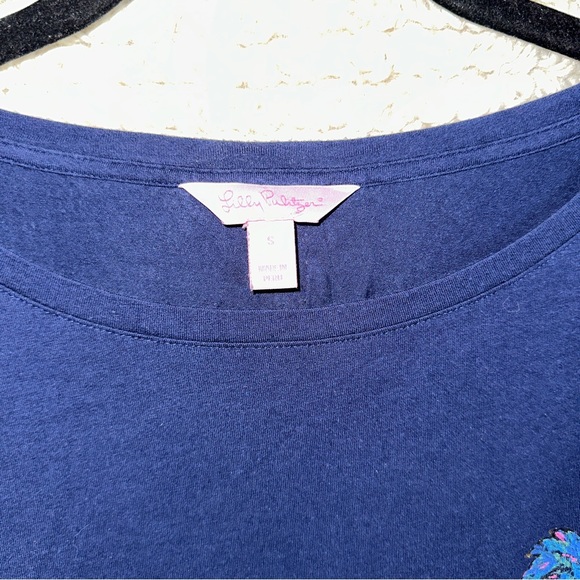 LILLY PULITZER gray and blue Palm Beach long sleeve Finn spirit jersey tee S - Picture 7 of 10